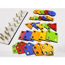 Ahşap Eğitici Oyuncak 5'li Uzun Geometrik Şekil Lazerli
