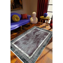 Klasik Siyah Anstrasit Gülkkurusu Kaydırmaz Kesme Yıkanabilir Ince Halı