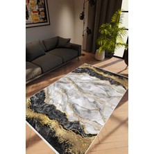 Taş Mermer Modern Gold Gri Siyah Altın Kaydırmaz Kesme Yıkanabilir Ince Halı
