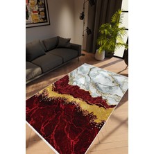Taş Mermer Modern Altın Bordo Gold Gri Kaydırmaz Kesme Yıkanabilir Ince Halı