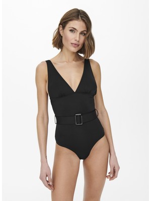 Only Onlcindy Belt Swimsuit Normal Kalıp Düz Siyah Kadın Mayo