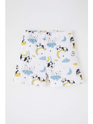 DeFacto Erkek Bebek Regular Fit Panda Baskılı Yeni Doğan Kısa Kollu Şort Pijama Takım X8401A222SM
