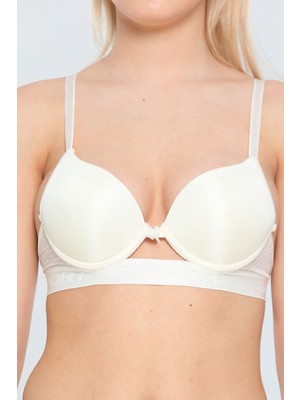 Julude Krem Aysemin Kadın Destekli Balenli Push Up Spor Sütyen