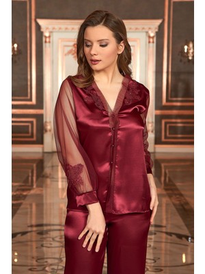 Barina 8690 Bayan Bordo Saten Uzun 6 Lı Set