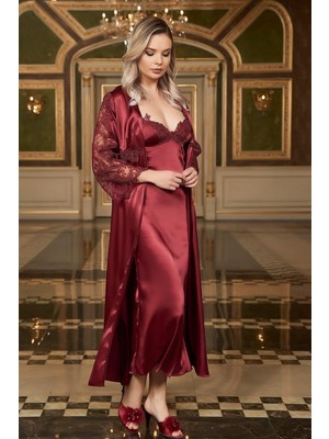 BARİNA 8634 BAYAN BORDO SATEN UZUN 6 LI SET