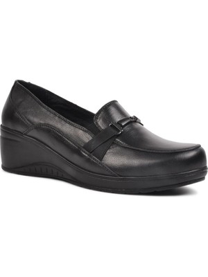 Pabucmarketi Siyah Deri Kadın Günlük Ayakkabı
