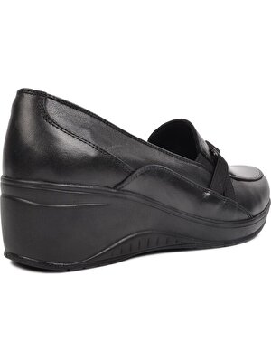 Pabucmarketi Siyah Deri Kadın Günlük Ayakkabı