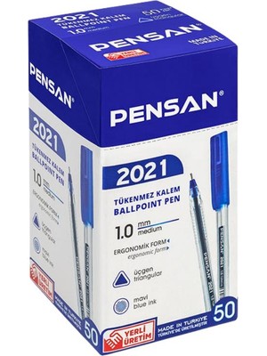 Pensan Tükenmez Kalem 2021 Şeffaf Üçgen Gövde 1.0 mm 50'li Mavi