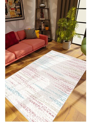 Salon Halısı Modern Eskitme Pembe Mavi Beyaz Kırmızı Kaydırmaz Yıkanabilir Ince Halı Tüysüz Kilim