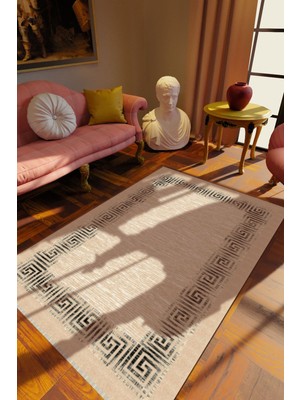 Klasik Eskitme Kahverengi Dijital Baskı Halı Kaydırmaz Ince Yıkanabilir