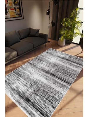 Salon Halısı Modern Eskitme Gri Beyaz Siyah Kaydırmaz Kesme Yıkanabilir Ince Halı Tüysüz Kilim