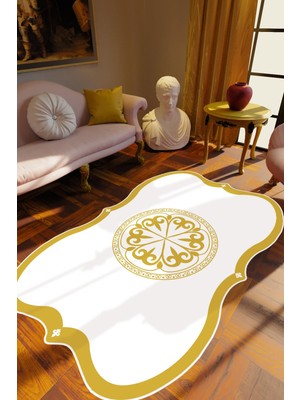 Salon Halısı Klasik Modern Altın Gold Sarı Kahverengi Kaydırmaz Yıkanabilir Ince Halı Tüysüz Kilim