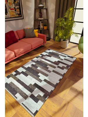 Modern Eskitme Gri Dijital Baskı Halı Kaydırmaz Ince Yıkanabilir
