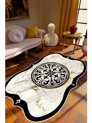 Salon Halısı Klasik Modern Ekru Kaydırmaz Kesme Yıkanabilir Ince Halı Tüysüz Kilim