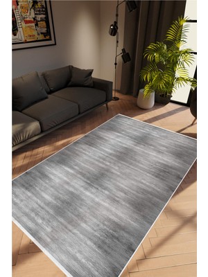 Salon Halısı Modern Eskitme Siyah Gri Kaydırmaz Kesme Yıkanabilir Ince Halı Tüysüz Kilim