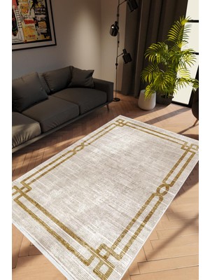 Salon Halısı Modern Çizgili Kahverengi Vizon Kaydırmaz Kesme Yıkanabilir Ince Halı Tüysüz Kilim