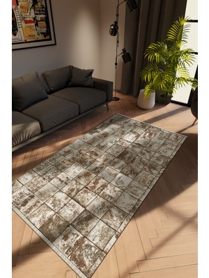 Modern Vizon Dijital Baskı Halı Kaydırmaz Ince Yıkanabilir