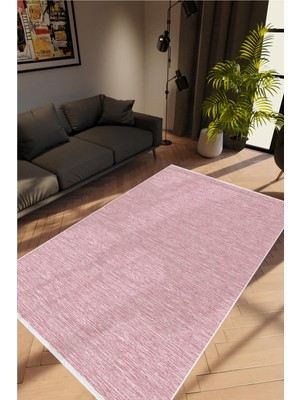 Salon Halısı Modern Eskitme Pembe Kaydırmaz Kesme Yıkanabilir Ince Halı Tüysüz Kilim