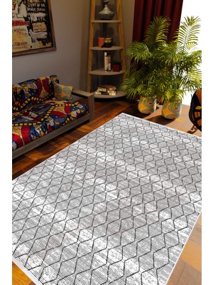 Salon Halısı Otantik Eskitme Gri Kaydırmaz Kesme Yıkanabilir Ince Halı Tüysüz Kilim