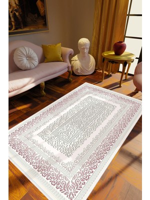 Salon Halısı Klasik Beyaz Gri Mor Kaydırmaz Kesme Yıkanabilir Ince Halı Tüysüz Kilim