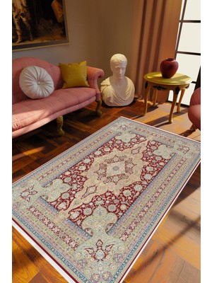 Salon Halısı Eskitme Klasik Bordo Kaydırmaz Kesme Yıkanabilir Ince Halı