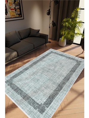 Salon Halısı Doku Eskitme Mavi Kaydırmaz Kesme Yıkanabilir Ince Halı Tüysüz Kilim