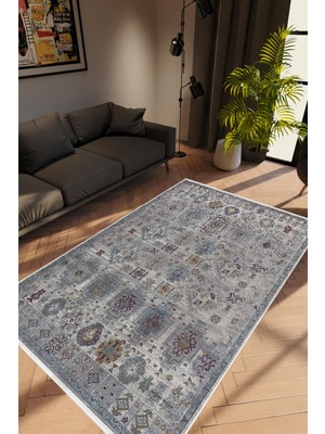 Salon Halısı Modern Retro Gri Kaydırmaz Kesme Yıkanabilir Ince Halı Tüysüz Kilim