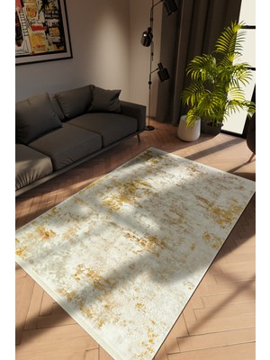 10 Post Online Modern Gold Dijital Baskı Halı Kaydırmaz Ince Yıkanabilir