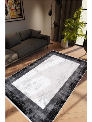 Salon Halısı Doku Eskitme Gri Beyaz Siyah Kaydırmaz Kesme Yıkanabilir Ince Halı Tüysüz Kilim