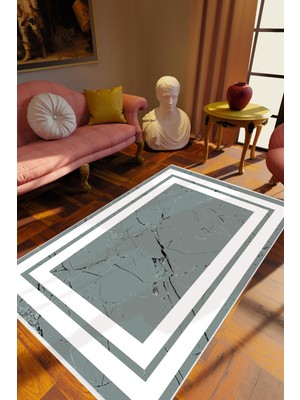 Salon Halısı Eskitme Modern Çerçeve Mermer Gri Krem Kaydırmaz Yıkanabilir Ince Halı Tüysüz Kilim