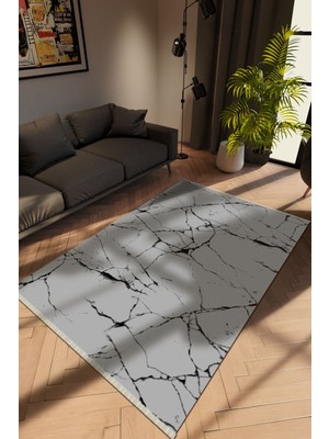 Modern Gri Dijital Baskı Halı Kaydırmaz Ince Yıkanabilir