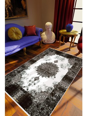 10 Post Online Salon Halısı Klasik Siyah Beyaz Kaydırmaz Kesme Yıkanabilir Ince Halı Tüysüz Kilim