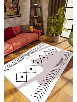 Modern Krem Dijital Baskı Halı Kaydırmaz Ince Yıkanabilir