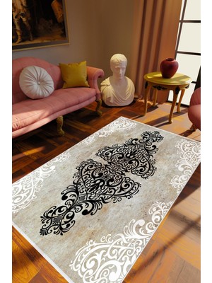 Salon Halısı Klasik Gri Ekru Beyaz Siyah Kaydırmaz Kesme Yıkanabilir Ince Halı Tüysüz Kilim