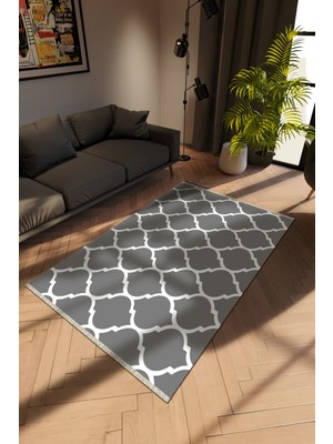 Modern Gri Dijital Baskı Halı Kaydırmaz Ince Yıkanabilir