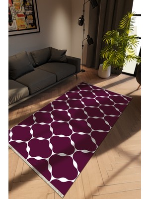 Modern Mor Dijital Baskı Halı Kaydırmaz Ince Yıkanabilir