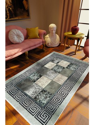 Salon Halısı Klasik Gri Yeşil Krem Kaydırmaz Kesme Yıkanabilir Ince Halı Tüysüz Kilim