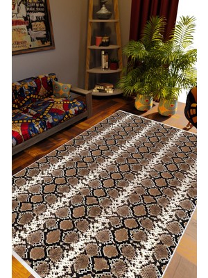 Salon Halısı Otantik Eskitme Kahverengi Kaydırmaz Kesme Yıkanabilir Ince Halı Tüysüz Kilim