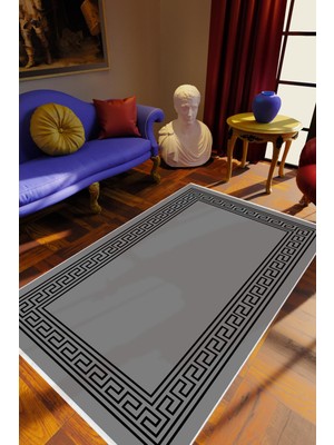 Salon Halısı Klasik Gri Kaydırmaz Kesme Yıkanabilir Ince Halı Tüysüz Kilim