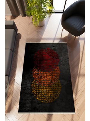 Modern Geometrik Siyah Dijital Baskı Halı Kaydırmaz Ince Yıkanabilir