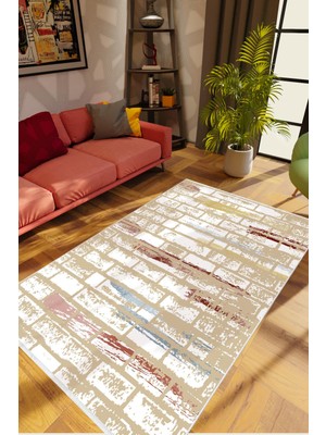 Salon Halısı Taş Mermer Eskitme Bej Vizon Beyaz Kaydırmaz Kesme Yıkanabilir Ince Halı Tüysüz Kilim