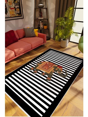 Salon Halısı Modern Figürlü Fil Siyah Beyaz Kaydırmaz Kesme Yıkanabilir Ince Halı Tüysüz Kilim