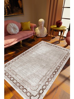 Salon Halısı Klasik Gri Kahverengi Kaydırmaz Kesme Yıkanabilir Ince Halı Tüysüz Kilim