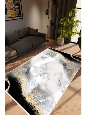 Salon Halısı Taş Mermer Modern Gri Beyaz Siyah Kaydırmaz Kesme Yıkanabilir Ince Halı Tüysüz Kilim