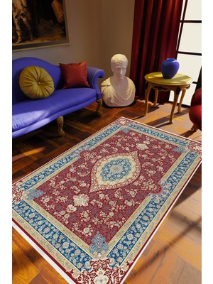 Salon Halısı Salon Halısı Eskitme Bordo Mavi Bej Kaydırmaz Kesme Yıkanabilir Ince Halı Tüysüz Kilim