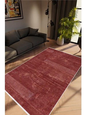 Modern Eskitme Bordo Kaydırmaz Kesme Yıkanabilir Ince Halı