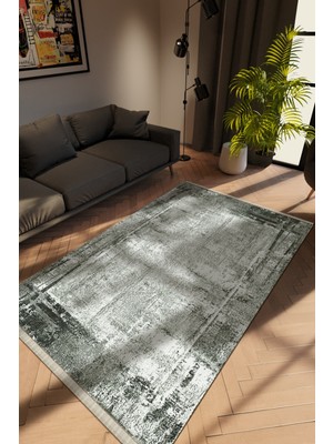 Modern Eskitme Gri Dijital Baskı Halı Kaydırmaz Ince Yıkanabilir