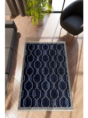 Modern Geometrik Gri Dijital Baskı Halı Kaydırmaz Ince Yıkanabilir