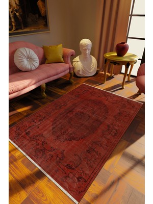 Klasik Eskitme Kahverengi Dijital Baskı Halı Kaydırmaz Ince Yıkanabilir