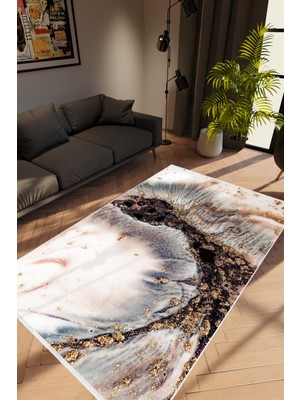 Salon Halısı Taş Mermer Modern Gri Beyaz Siyah Altın Kaydırmaz Yıkanabilir Ince Halı Tüysüz Kilim